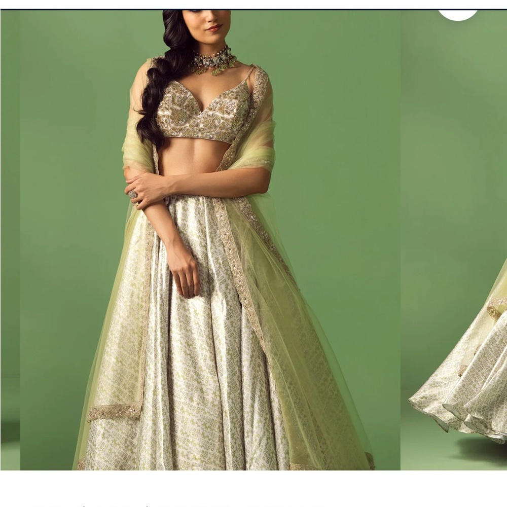 Elegant Green and Cream Lehenga